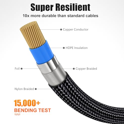 AGVEE 16.5ft RCA Cable, 2 RCA Male Thickened Six Claws Plug - color: Black, size: 16.5ft