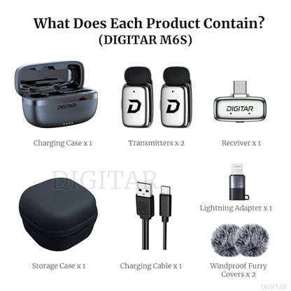 Wireless Super Mini Lavalier Microphone for iPhone, Android, iPad, Noise Reduction, Monitor Audio, Charging Case, Crystal Clear Zero‑Latency Sound for Live Streaming, Recording