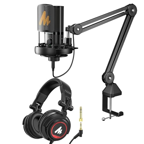MAONO USB Podcast Microphone Bundle with Monitor Headphones, Works for Podcaster,Content Creator, Streamers.