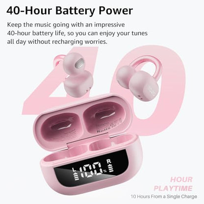 TOZO OpenEarRing Open Ear Earbuds 40H Bluetooth 5.4 Lightweight Comfort | Open Ear Clip On Wireless Earbuds with Smart Digital LED Display, Stable Connection, Secure Fit for Driving Workout Rose Gold - color: Rose Gold