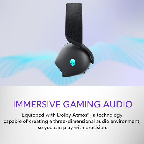 Alienware Wireless Gaming Headset, Active Noise Canceling | 2.4GHz Wireless, Dolby Atmos, Hi-Res Audio, 20Hz–40kHz Frequency, 32 Ohm Impedance, Dark Side of the Moon - color: Dark Side of the Moon