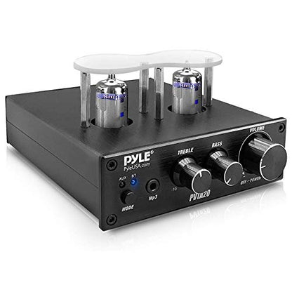 Pyle Bluetooth Tube Amplifier Stereo Receiver - 600W Home Audio Desktop Stereo Vacuum Tube Power Amplifier Receiver w/ 2 Vacuum Tubes, AUX/MP3/Microphone Inputs, Pure Copper Speaker Output - PVTA20 - style: Mini Tube Amplifier