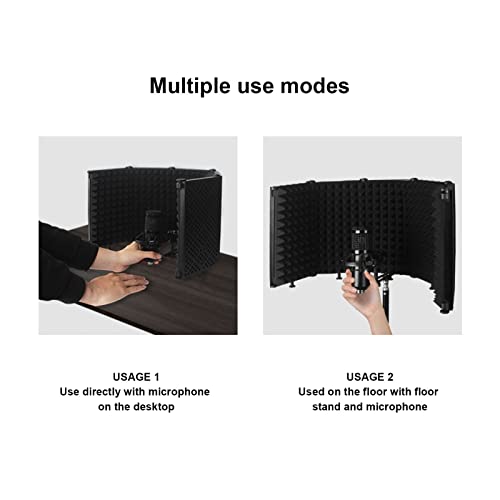 Microphone Isolation Foldable High Density Mic Portable Soundproof Studio Mic Sound Absorbing Foam Reflector for Recording Podcasts Singing and Broadcasting