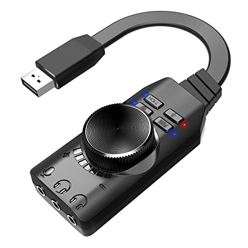 Sound Card, GS3 USB 2.0 External Sound Card Virtual 7.1 Channel Sound Card Adapter Plug and Play with Headphone Microphone Jacks Control Mute Mic Games Sound Effect Upgrade Version for Desktop