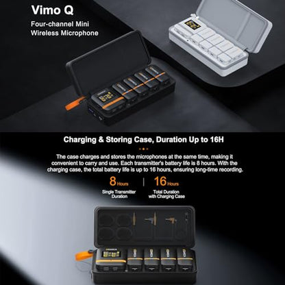 COMICA Vimo Q Four-Channel Mini Wireless Lavalier Microphone System | with 4 Transmitters and 1 Receiver 1 Charging Case for Phone Video Recording Interview Youtubers Vloggers