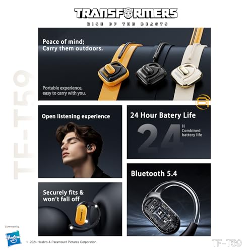 Transformers Earbuds T59, Bluetooth 5.4 Wireless Gaming Earbuds with Mic, Ear Hook Sport Earbuds, Low Latency, 13mm Drivers, IPX5 Waterproof, 24H Playtime (Megatron Black) - color: Megatron Black