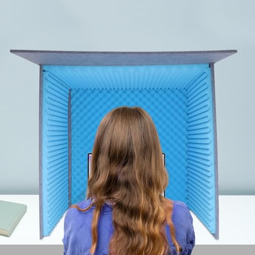 Desktop Soundproof Cover, 80x80cm Portable Vocal Isolation Booth with Acoustic Foam, Microphone Isolation Booth Cube, Noise Reducing Shield for Microphone, Streaming, and Office Privacy (Blue) - color: Blue
