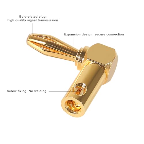 6 Pairs 4mm Speaker Banana Plugs Right Angle 24k Gold Plated 90 Degree Speaker Banana Connector(6 Pairs/12 Pcs)