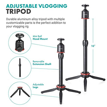 Movo VXR10+ Smartphone Vlogging Kit with Mini Tripod, Phone Grip, and Video Microphone Compatible with iPhone and Android - for YouTube, TIK Tok, Filming, Vlogging