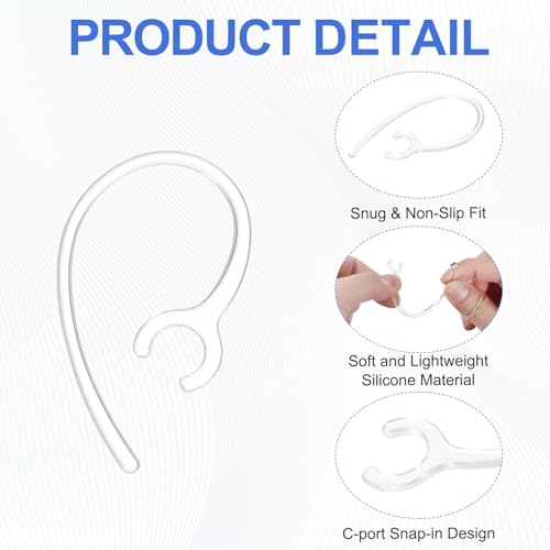 12 Pcs Replacement Ear Hooks 9mm/0.35", Clear Soft PC | Universal Small Ear Loop Clips Anti-Slip Earbuds Replacement for Single-Ear Bluetooth Headset - color: Clear