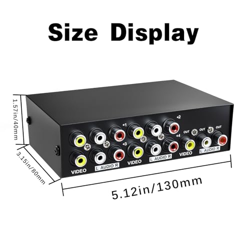 Poyiccot 4 Port Audio Receivers and Video Recivers, RCA Switcher 4 in 1 Out Composite Video L/R Audio Stereo Selector Box, Multi-Way AV Selector Switch Box for DVD, Game Consoles,Xbox, HDTV, 1Pack