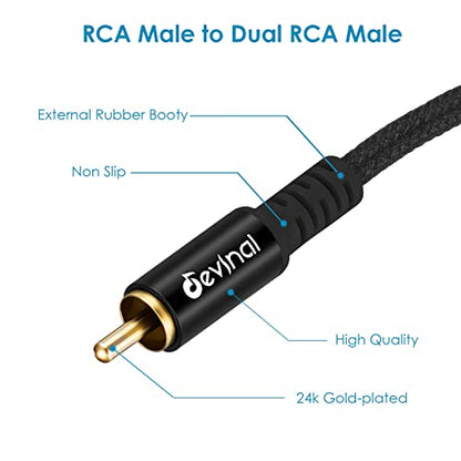 RCA Y Cable, RCA/Phono Y Splitter, RCA 1 Male to 2 Male Y Adapter, Male/Male Subwoofer Cable Gold Plated for subs/amps/Hi-Fis/Home Theater/receivers 6.5Feet/2M - size: 2 Meters