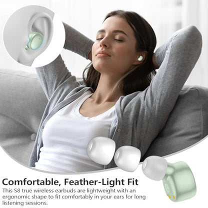 MOZOTER Mini Wireless Earbuds Bluetooth 5.3 in Ear Headphones Headsets | Light Weight,60Hrs Playtime Ear Buds with Charging Case,Smart Touch Control,Premium Sound with Deep Bass for Sport-Green - color: Green