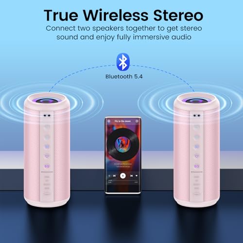 Portable Bluetooth Speaker, 2026 Bluetooth 5.4 Wireless Speaker with 20W HD Loud Stereo Sound, TWS Pairing, 20H playtime, RGB Lights, IP7, Built-in Mic, for Outdoor, Home, Beach, Party, Gift, Pink - color: Pink