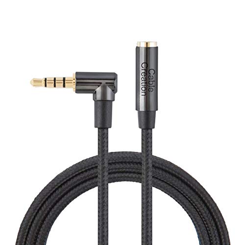 CableCreation Headphone Extension Cable 1.5FT/0.45M,3.5mm Audio Stereo Jack | Male to Female Right Angle TRRS Auxiliary HiFi with Silver-Plating Copper (Microphone) for Car Stereos, Black - size: 1.5 Feet