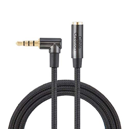 CableCreation Headphone Extension Cable 1.5FT/0.45M,3.5mm Audio Stereo Jack | Male to Female Right Angle TRRS Auxiliary HiFi with Silver-Plating Copper (Microphone) for Car Stereos, Black - size: 1.5 Feet