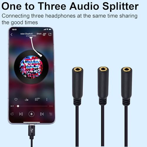 Poyiccot USB C to 3.5mm Audio Jack Cable, 1 to 3 Ways 3.5mm TRRS Aux to USB C Splitter Type C to Headphone Aux Cable Compatible with Micphone, Headphone, Galaxy, MacBook, 30cm/1ft - style: 1 to 3ways