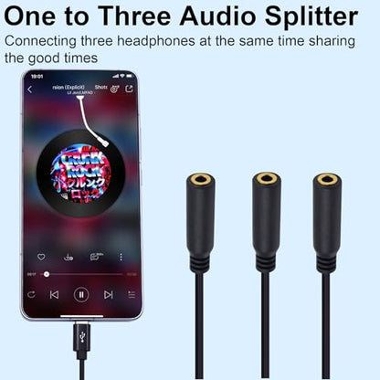 Poyiccot USB C to 3.5mm Audio Jack Cable, 1 to 3 Ways 3.5mm TRRS Aux to USB C Splitter Type C to Headphone Aux Cable Compatible with Micphone, Headphone, Galaxy, MacBook, 30cm/1ft - style: 1 to 3ways