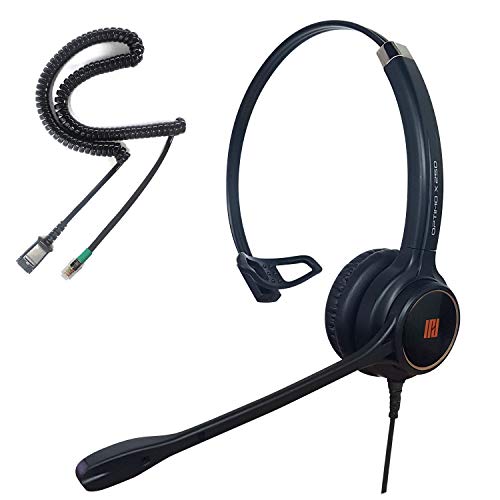 IPD IPH-250 Office Phone Headset with Noise Cancelling Microphone | Ideal for call centers. Landline compatible with Yealink SIP, Snom, Grandstream & LG. - color: 250-BL-LEAT