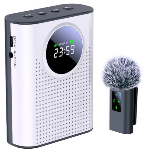 S67 Voice Amplifier Wireless Microphone for Teachers Classroom Rechargeable, Mini Lavalier Lapel Mic, Portable Speaker PA System with LED Display for Class, Tour Guide, Coaches, White - color: White 1 Mic