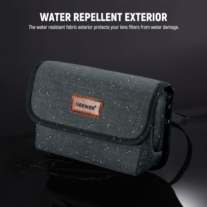 NEEWER Camera Lens Filter Case with Water Resistant Hard Shell, 6 Soft Pockets, Shoulder Strap, Pro Photography Filter Bag Storage Pouch for 4''x 4'', 4''x 5.65'' Square, 95mm Circular Filters, PB025 - style: Pb025