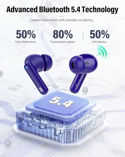 Wireless Earbuds, Bluetooth 5.4 Headphones Bass Stereo/Clear Call,Dark Blue | Ear Buds with Noise Cancelling Mic LED Display in Ear Earphones IP7 Waterproof 36H Bluetooth Earbuds for Phones/Sport/Laptop - color: Dark Blue
