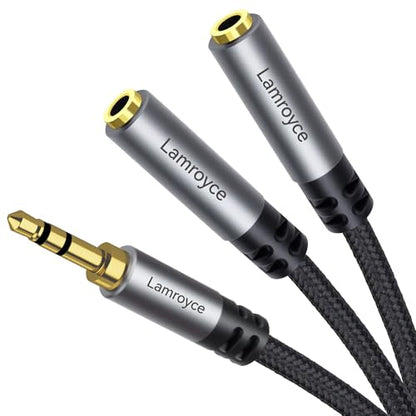 Headphone Splitter, 1/8 inch 3.5mm TRS Male to Dual 3.5mm TRS Female Stereo Audio Y Splitter Cable (1Feet/12Inch), Nylon-Braided, Hi-Fi Sound for Sharing Music, Movies, Gaming on Phones,Tablets,Laptop - color: 3.5mm TRS 1 Male to 2 Female Splitter, size: