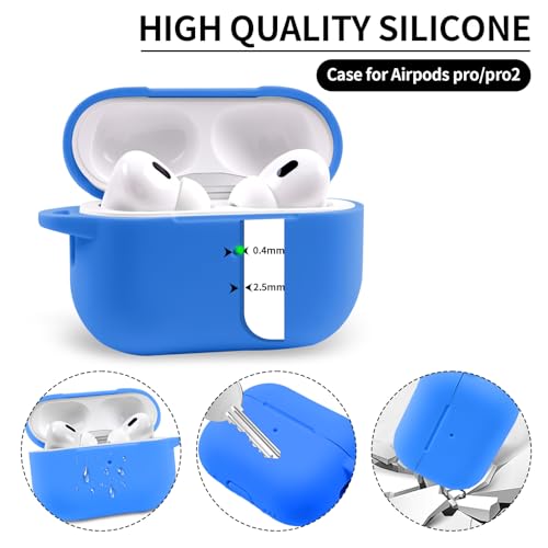 for AirPods Pro/Pro 2 Case Cover with Kit, Soft Silicone Protective Case with Keychain, Deep Blue - color: Deep Blue