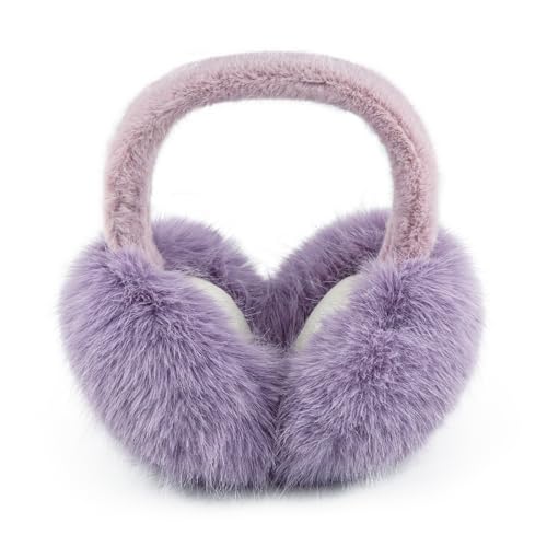 Earmuffs for Women Girls Faux Fur Fuzzy Headband Foldable Ear Covers Cold Weather Accessory - color: Purple
