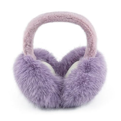 Earmuffs for Women Girls Faux Fur Fuzzy Headband Foldable Ear Covers Cold Weather Accessory - color: Purple