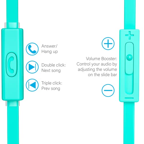 Wired Earbuds with Microphone, Earphones in-Ear Headphones HiFi Stereo, Powerful Bass and Crystal Clear Audio, 3.5mm Headphone for iPhone, Android Phones, MP3, Laptop, Computer (Teal) - color: Teal