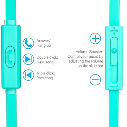 Wired Earbuds with Microphone, Earphones in-Ear Headphones HiFi Stereo, Powerful Bass and Crystal Clear Audio, 3.5mm Headphone for iPhone, Android Phones, MP3, Laptop, Computer (Teal) - color: Teal
