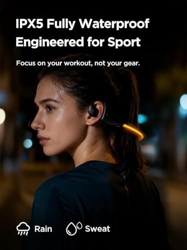 HAKII Light 2 Open Ear Headphones, IPX5 Running Headphone with 180° Ultra-Bright Beacon String, BT 6.0, 16H Playtime, Air Conduction Headphones Open Ear Earbuds for Fitness, Cycling, Outdoor - Orange