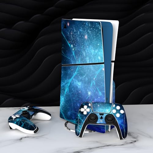 PlayVital Full Set Skin Sticker for ps5 Slim Console Disc Edition (The New Smaller Design), Vinyl Skin Decal Cover for ps5 Controller & Headset & Charging Station & Media Remote - Blue Nebula - color: Blue Nebula