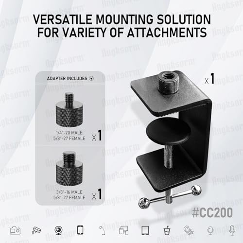 Heavy-Duty Table Microphone Clamp with 5/8-27 Male & 3/8-16 Female Thread and 1/4-20 Adapter (1PCS) + 6-Inch Mic Stand Extension Tubes (2PCS)