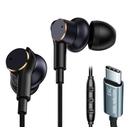 USB C Wired Headphones with Noise-Canceling Mic Powerful Bass In ear Earbud | Dual-Driver Noise-Isolating Wired Earbuds Call Noise Reduction,Type C Plug Deep Bass Earphones with DAC & HD Sound