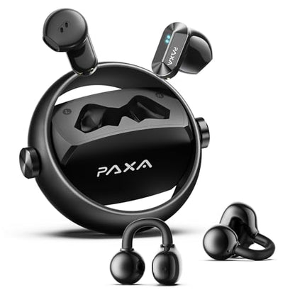 2 in 1 Clip on Open Ear Headphones Wireless Earbuds, 0 Delay Bluetooth 6.0, Ultra-long 140H Play, Auto L-R Recognition Touch Control, Hybrid Noise Reduction for Work Fitness Daily Use, Ctbuds Black - color: A-Black