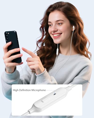 iMangoo Right Angle Wired Earbuds with Carrying Case and Mic for School