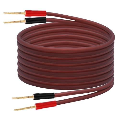 XMSJSIY Flex Pin Banana Speaker Cable 14AWG HiFi Audio OFC - 2M/6.56FT | Braided Banana Terminal Binding Post Gold-Plate Connector Loudspeaker Audio Speaker Wire for Amplifier Sound System