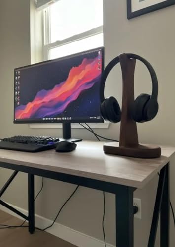 Walnut Wood Headphone Stand, Universal Wooden Headset Holder, Desktop Display Hanger for All Over-Ear Headphones, Elegant Desk Organizer for Gamers and Audiophiles