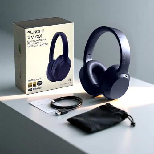 Hybrid Active Noise Cancelling Headphones, Wireless Over Ear Bluetooth Headphones with Mic, 40H Playtime, Hi-Res Audio, Deep Bass, Foldable Comfort Fit Ear Cups for Travel, Office, Home (Blue) - color: Blue