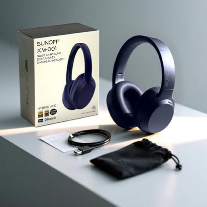 Hybrid Active Noise Cancelling Headphones, Wireless Over Ear Bluetooth Headphones with Mic, 40H Playtime, Hi-Res Audio, Deep Bass, Foldable Comfort Fit Ear Cups for Travel, Office, Home (Blue) - color: Blue