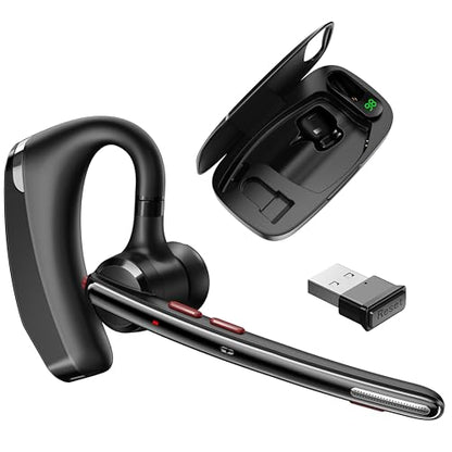 Bluetooth Headset V5.3, Wireless Headset with Dual Noise-Canceling Mics, Portable Charging Case, 300H Standby Time, Hands Free Headphones for PC/Cell Phones, Trucker/Office/Work - color: Black