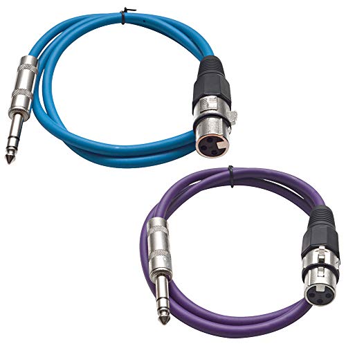 Seismic Audio - SATRXL-F2-2 Pack of 2 Foot 1/4 Inch TRS to XLR Female Patch Cables - Balanced - 2 Foot Patch Cord - Blue and Purple - color: Blue and Purple