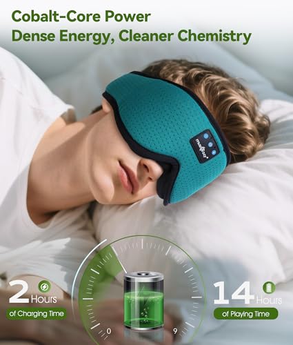 MUSICOZY 3D Sleep Headphones Bluetooth 5.4 Breathable Sleep Eye Mask | Cooling Fabric Lining with Blackout Design for Side Sleeper, HD Stereo Sound, 14 Hours Playtime for Sleep, Travel, Relaxation - color: Green