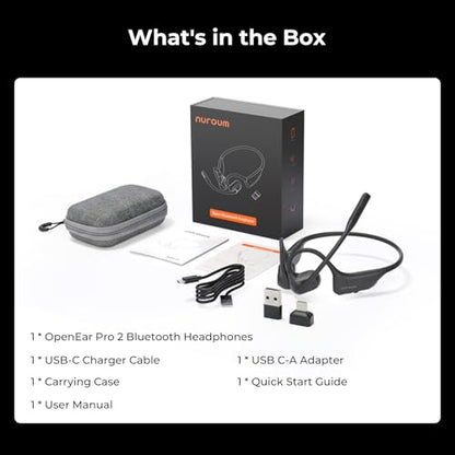 NUROUM OpenEar Pro 2 Bluetooth Headphones with Mic, Dongle and Bag | ENC Noise Cancelling Mic, HiFi 4 DSP, Multi-Point Connections, Soft Silicone, Long Battery Life, One Button Mute