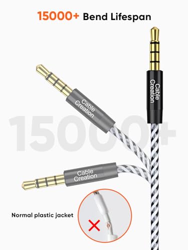 CableCreation 3.5mm 헤드폰 연장 케이블 6피트/1.8m, 4Pole TRRS Aux 코드 | 휴대폰, 헤드폰, 스피커, 태블릿, PC, MP3 플레이어, 노트북용 마이크가 있는 1/8 스테레오 오디오 케이블, 블랙 - size: 6FT