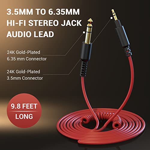 OneOdio Coiled 3.5mm to 6.35mm TRS Stereo Audio Cable, 6.9ft-9.8ft Stretchable, Gold-Plated Connectors, Spring Guitar/Amp/HiFi Aux Cord for Fusion A71
