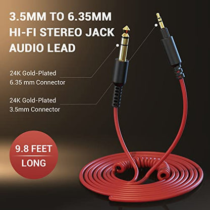 OneOdio Coiled 3.5mm to 6.35mm TRS Stereo Audio Cable, 6.9ft-9.8ft Stretchable, Gold-Plated Connectors, Spring Guitar/Amp/HiFi Aux Cord for Fusion A71