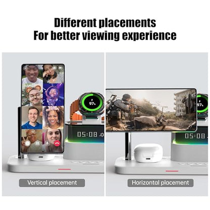Magnetic Charger for Samsung, 5 in 1 Wireless Charging Station for Samsung Galaxy S25 Ultra/S24/S23/S22, Galaxy Watch 8/7/6/4/5, Galaxy Buds/Pro, Upgraded Version - color: White-Upgraded Version